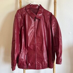 Red Faux Leather Zip Up Jacket